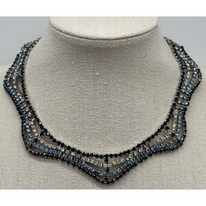 Vintage Hobe Signed Silver Tone Multicolor Rhinestone Necklace